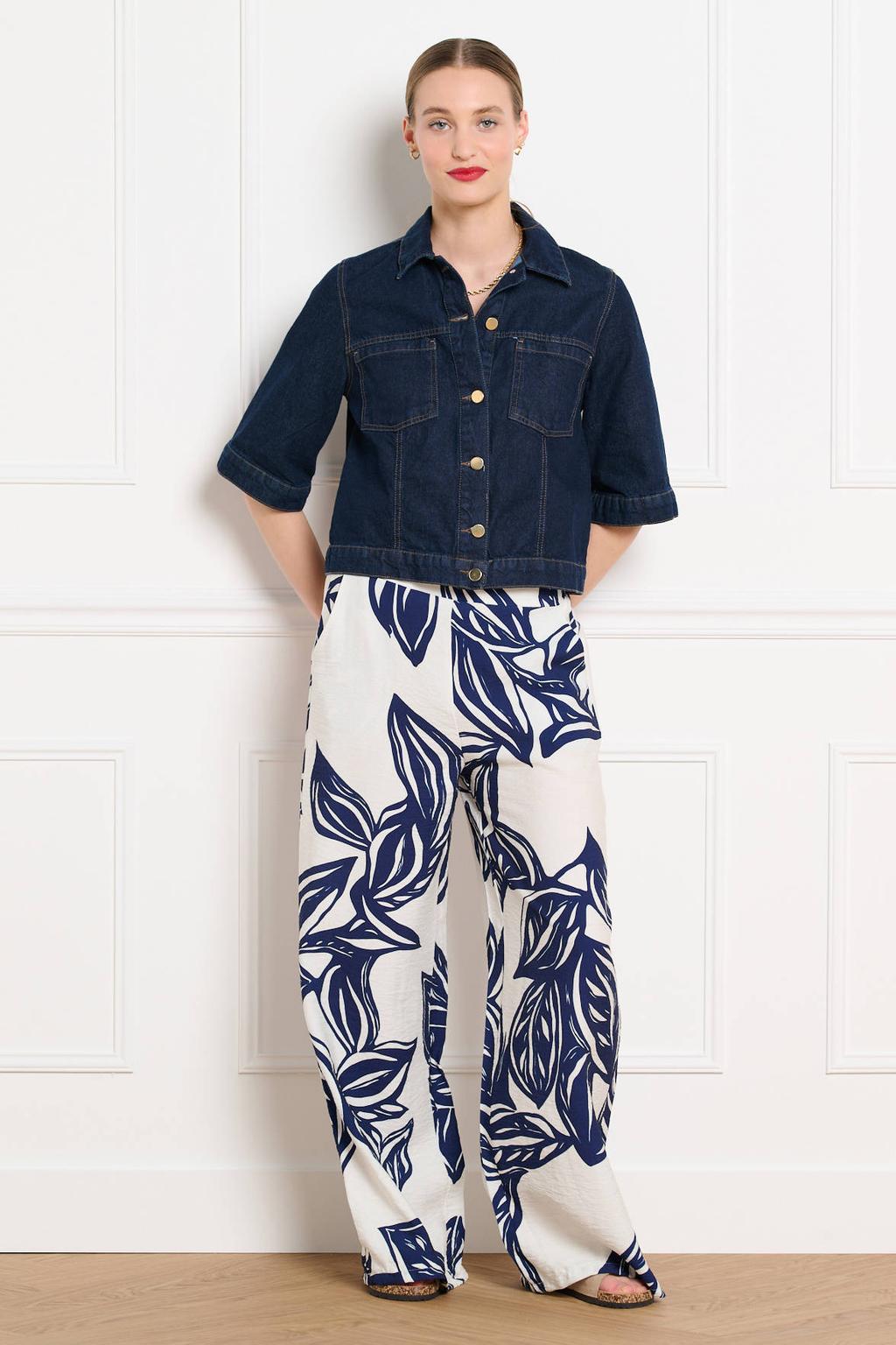 Blauw en witte dames LOLALIZA high waist gebloemde casual broek van viscose met loose fit en elastische tailleband