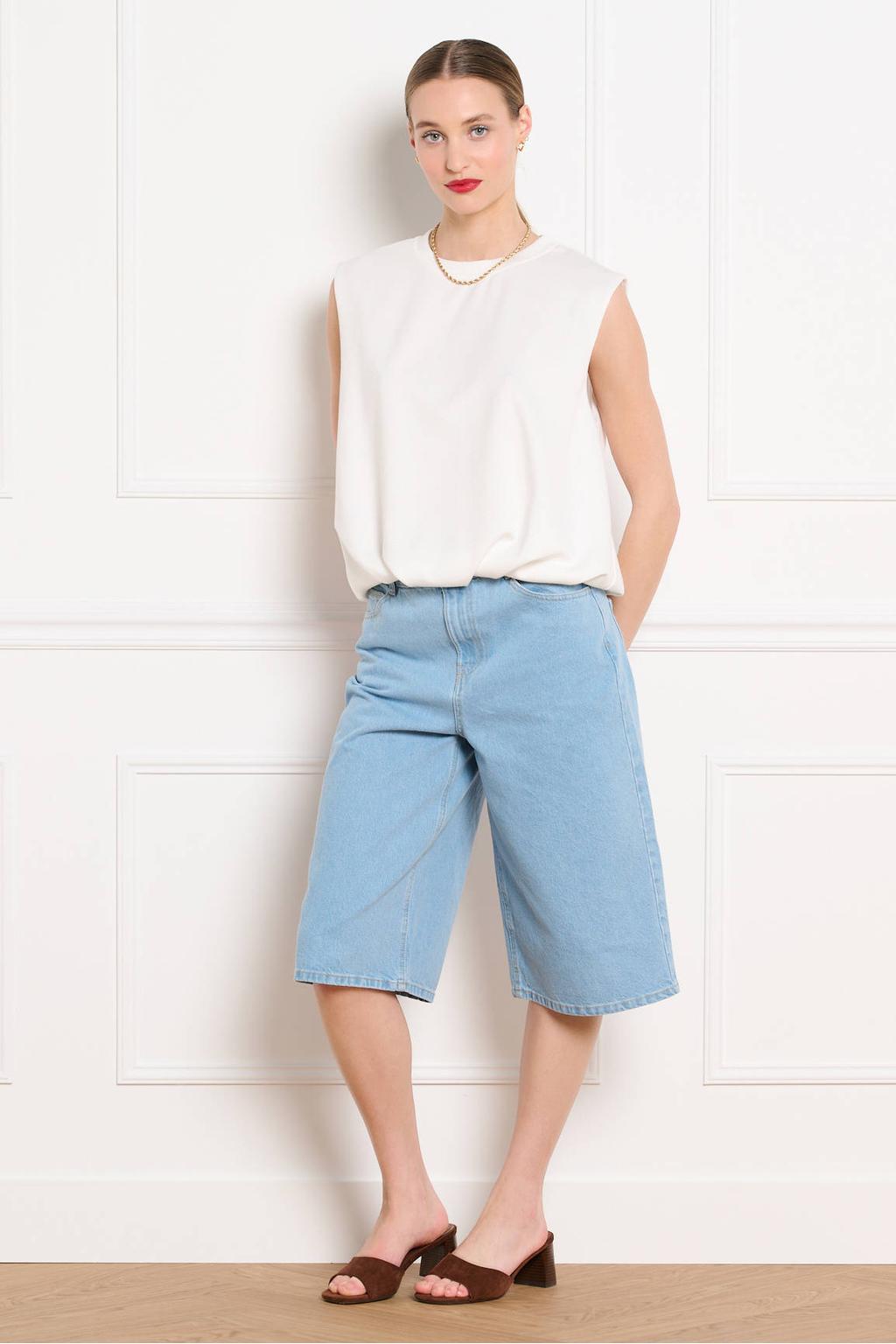 Light blue denim dames LOLALIZA wide leg high waist short van denim met rits- en knoopsluiting en effen