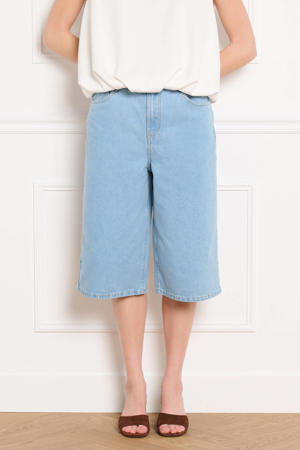 wide leg high waist short light blue denim