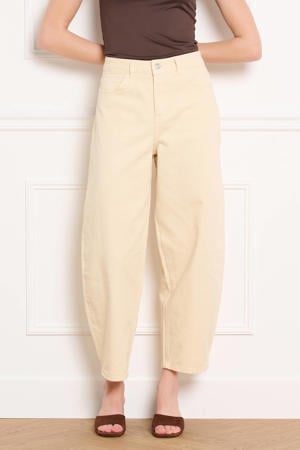 high waist barrel jeans beige