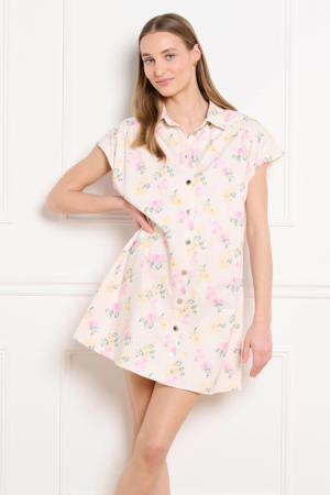 denim gebloemde blousejurk ecru
