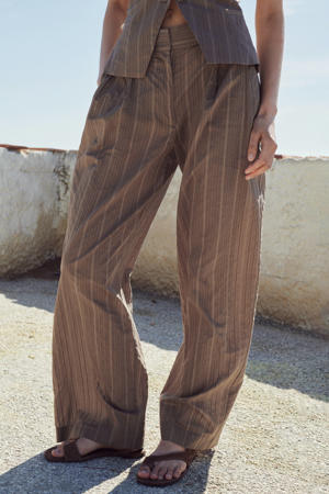 wide leg high waist broek met krijtstreep bruin