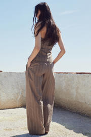 thumbnail: Mango wide leg high waist broek met krijtstreep bruin