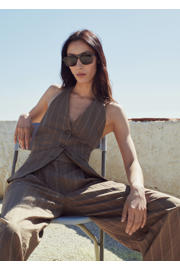 thumbnail: Mango wide leg high waist broek met krijtstreep bruin