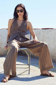 thumbnail: Mango wide leg high waist broek met krijtstreep bruin