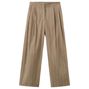 wide leg high waist broek met krijtstreep bruin