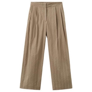 wide leg high waist broek met krijtstreep bruin