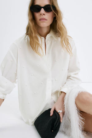 blouse met parels wit