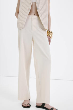 wide leg regular waist broek beige
