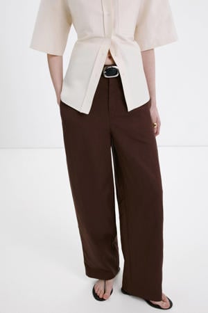 wide leg regular waist broek bruin