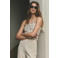 Mango cropped top met stippen ecru