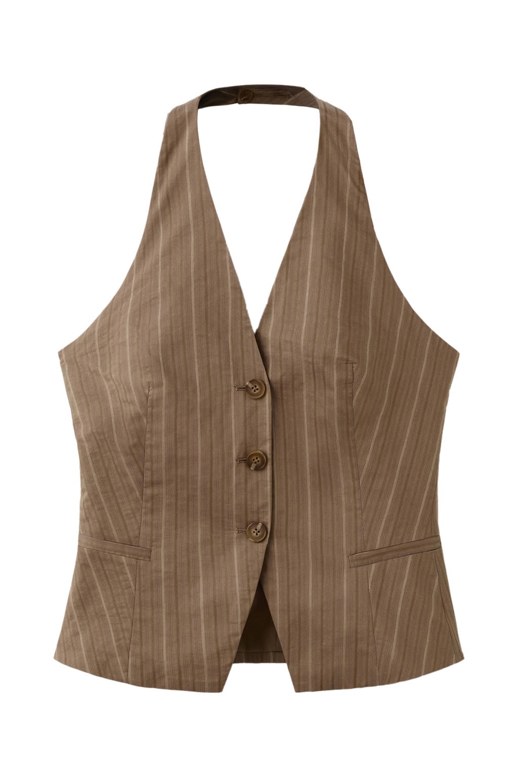 Bruin en ecru dames Mango top met krijtstreepprint en halterkraag