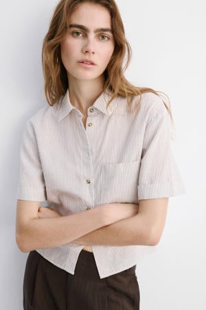blouse met krijtstreep beige