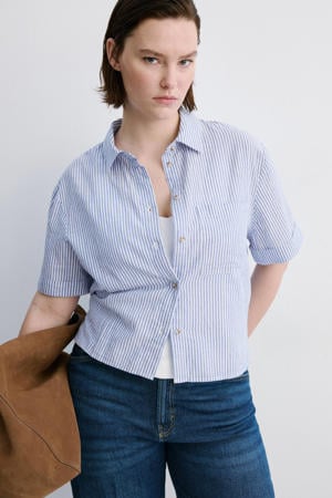 blouse met krijtstreep blauw