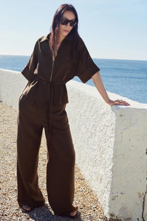 wide leg regular waist broek bruin