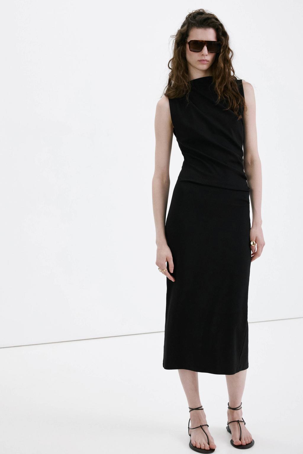 Zwarte dames Mango jersey jurk van modal met effen en boothals
