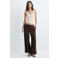 Mango wide leg regular waist broek met linnen bruin