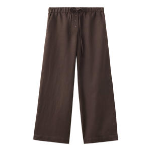 wide leg regular waist broek met linnen bruin