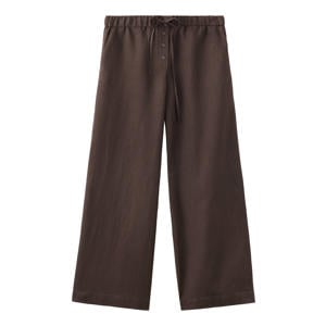 wide leg regular waist broek met linnen bruin