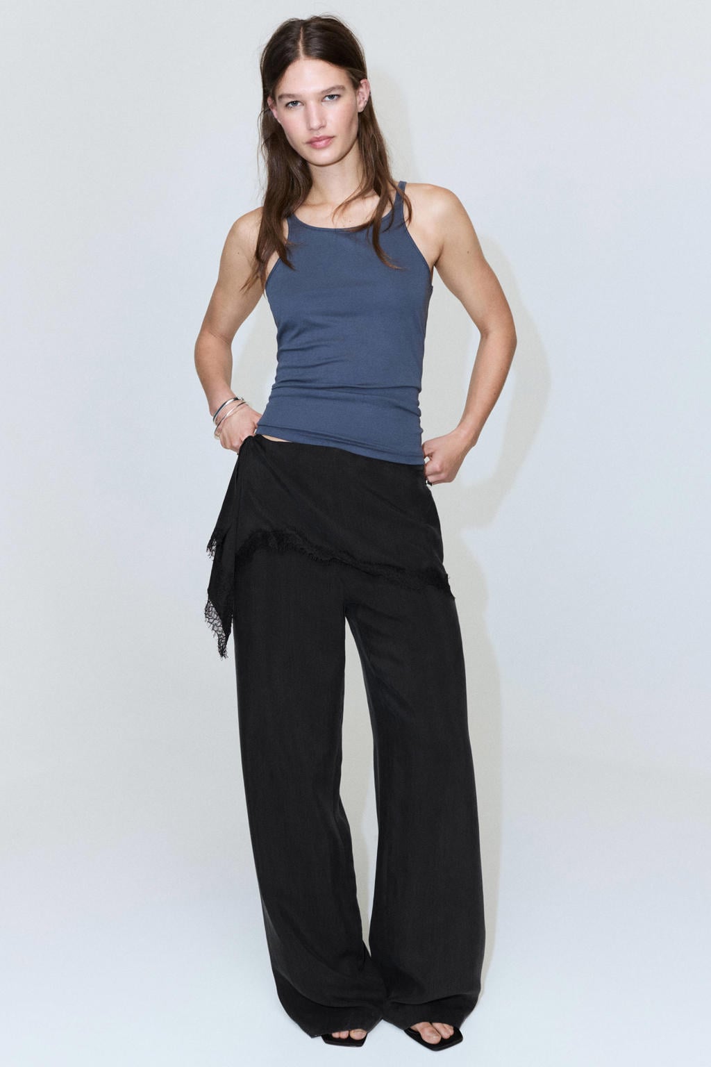 Zwarte dames Mango straight high waist broek van lyocell met effen