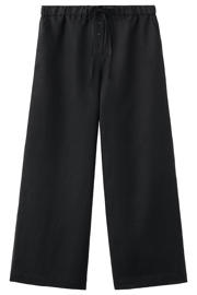 thumbnail: Zwarte dames Mango wide leg regular waist broek van linnen met elastische tailleband met koord en effen