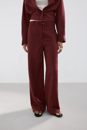 wide leg regular waist broek donkerrood