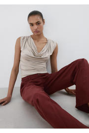 thumbnail: Mango wide leg regular waist broek donkerrood