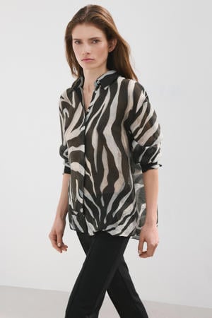 blouse met zebraprint zwart