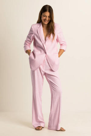 regular waist flared broek met linnen lichtroze