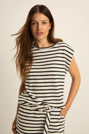 gestreepte top gebreid beige