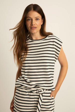gestreepte top gebreid beige