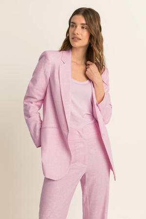 regular blazer met linnen lichtroze