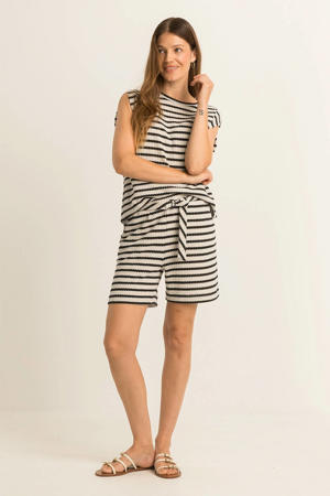 wide leg regular waist gestreepte casual short zwart