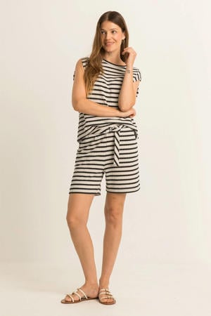 wide leg regular waist gestreepte casual short zwart