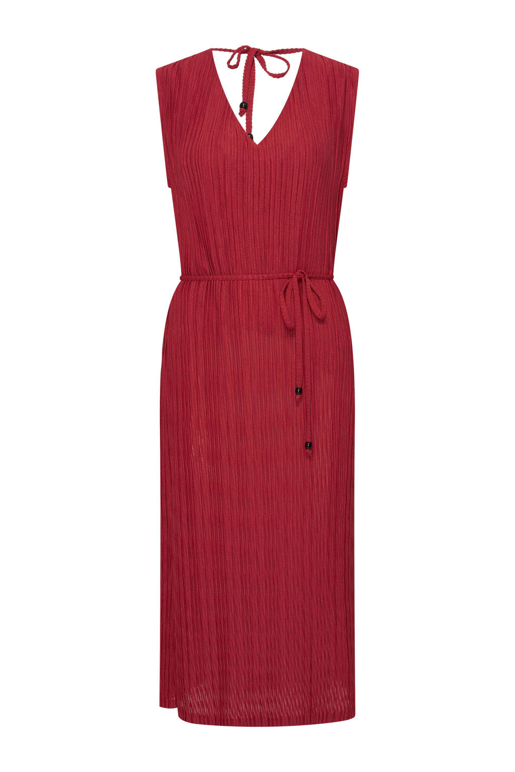 Rode dames Expresso zomerjurk van polyester met effen, V-hals, striksluiting en ceintuur
