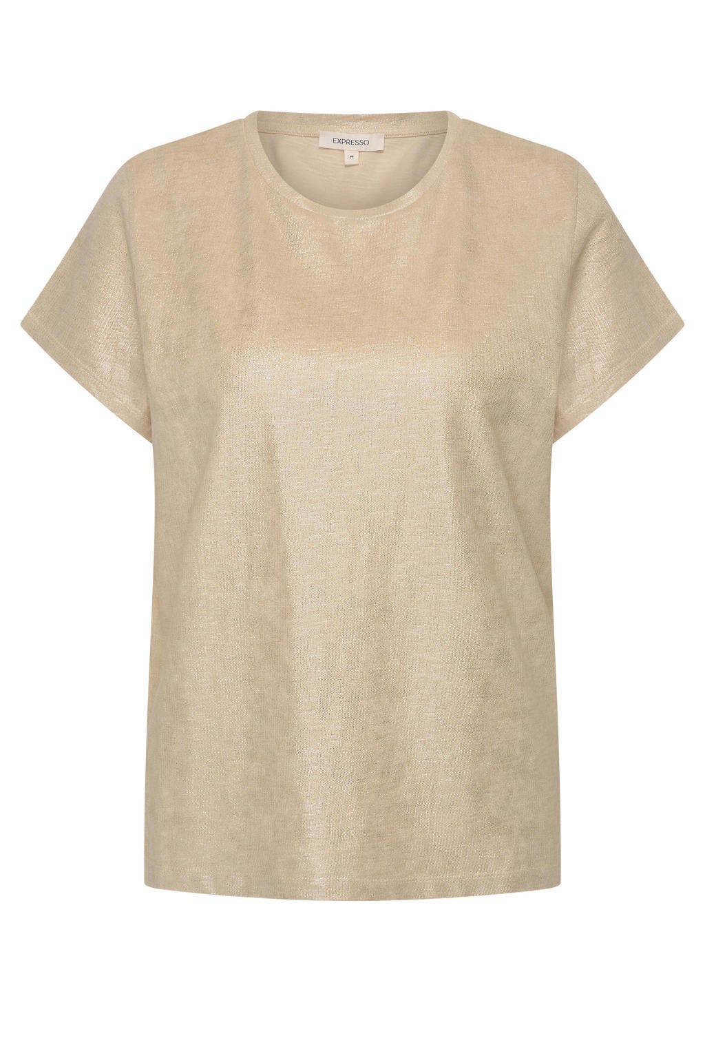 Gouden dames Expresso T-shirt met effen, korte mouwen en ronde hals