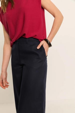 wide leg regular waist broek met linnen zwart