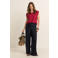 Expresso wide leg regular waist broek met linnen zwart
