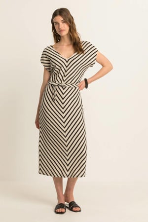 gestreepte zomerjurk beige