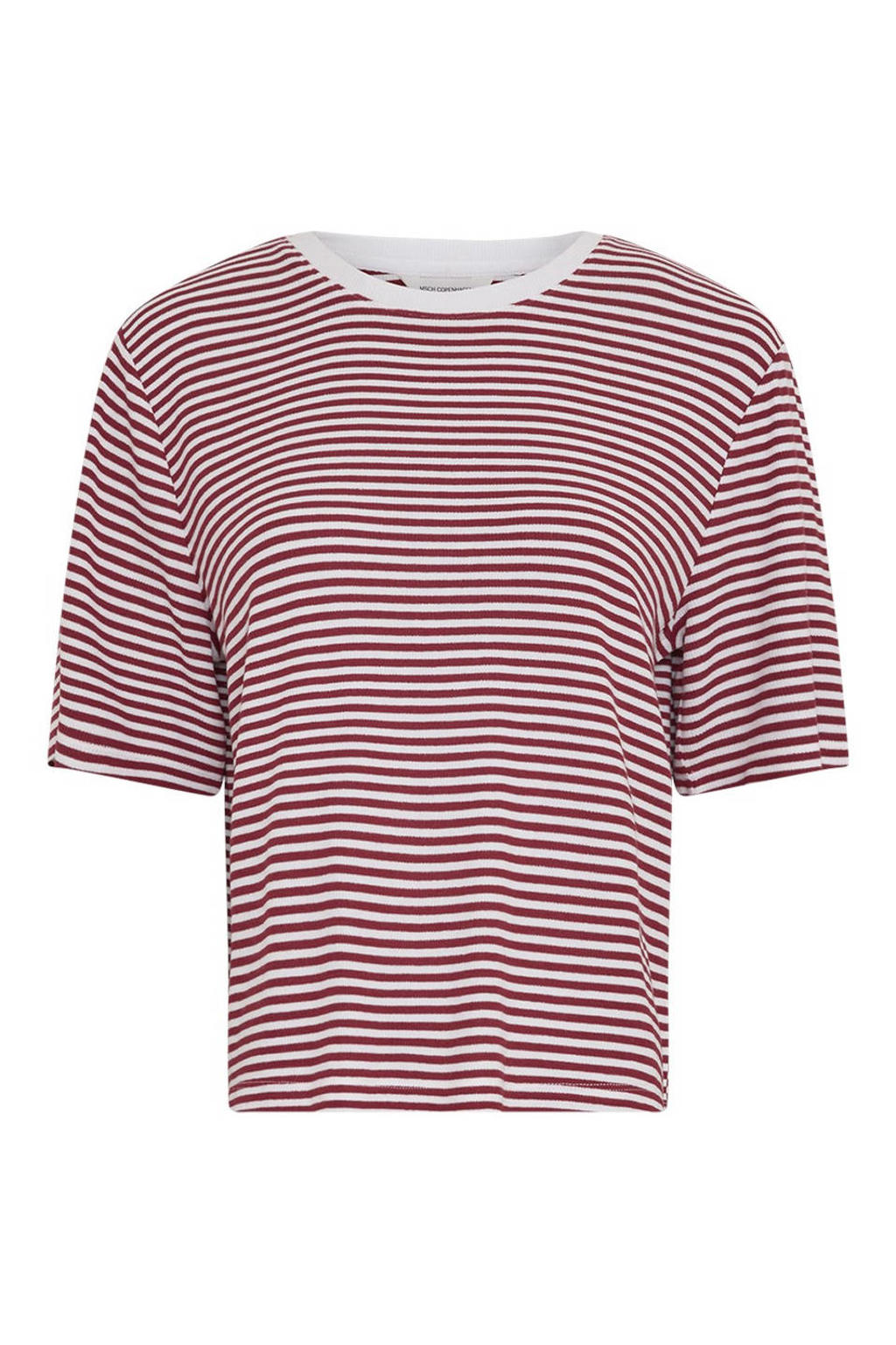 Rood en witte dames MSCH Copenhagen gestreept T-shirt van modal met korte mouwen en ronde hals
