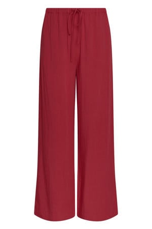 wide leg fit broek met linnen - donkerrood