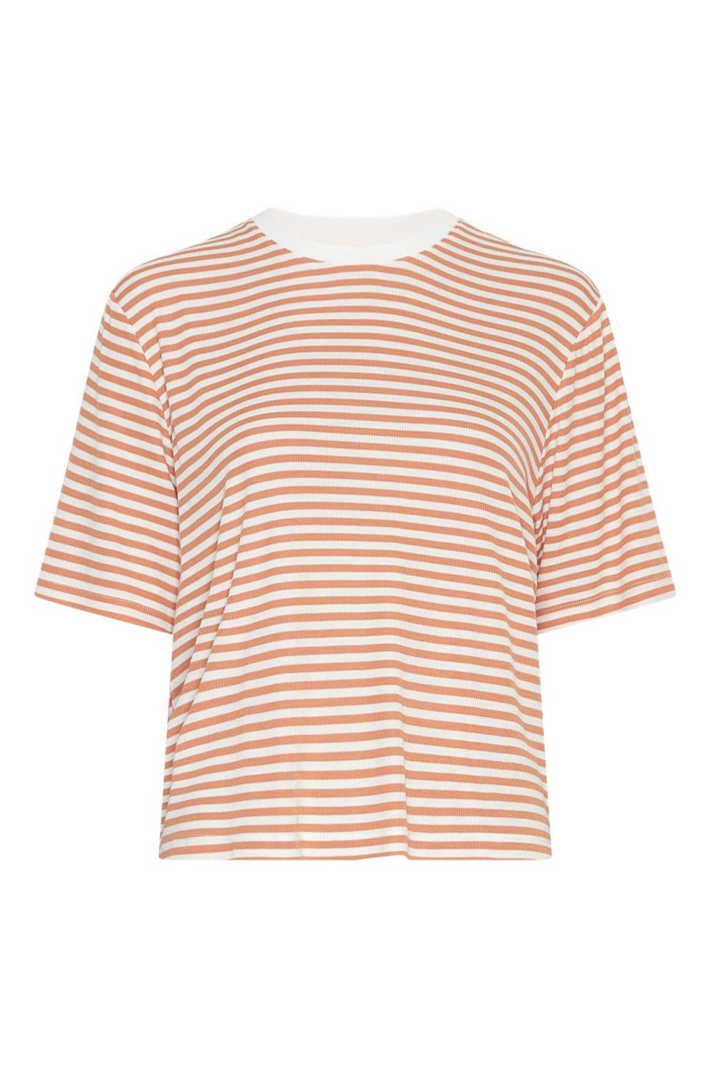Oranje en witte dames MSCH Copenhagen gestreept T-shirt van modal met korte mouwen en ronde hals