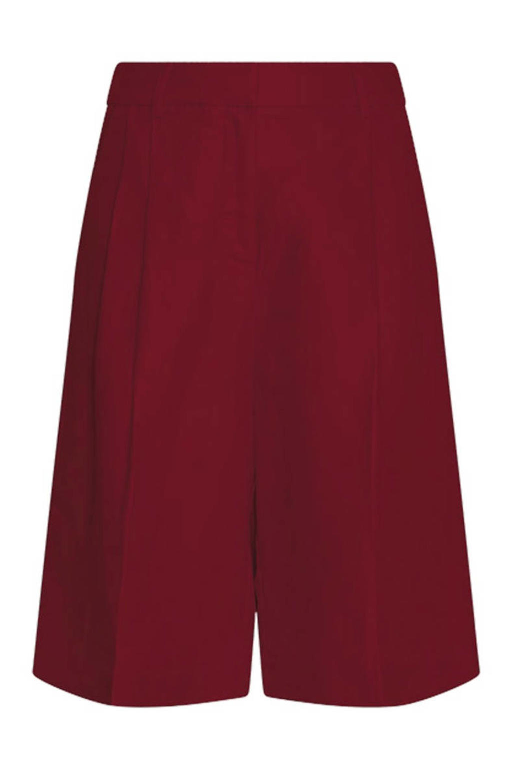 Donkerrode dames MSCH Copenhagen viscose regular fit chino short met high waist en effen