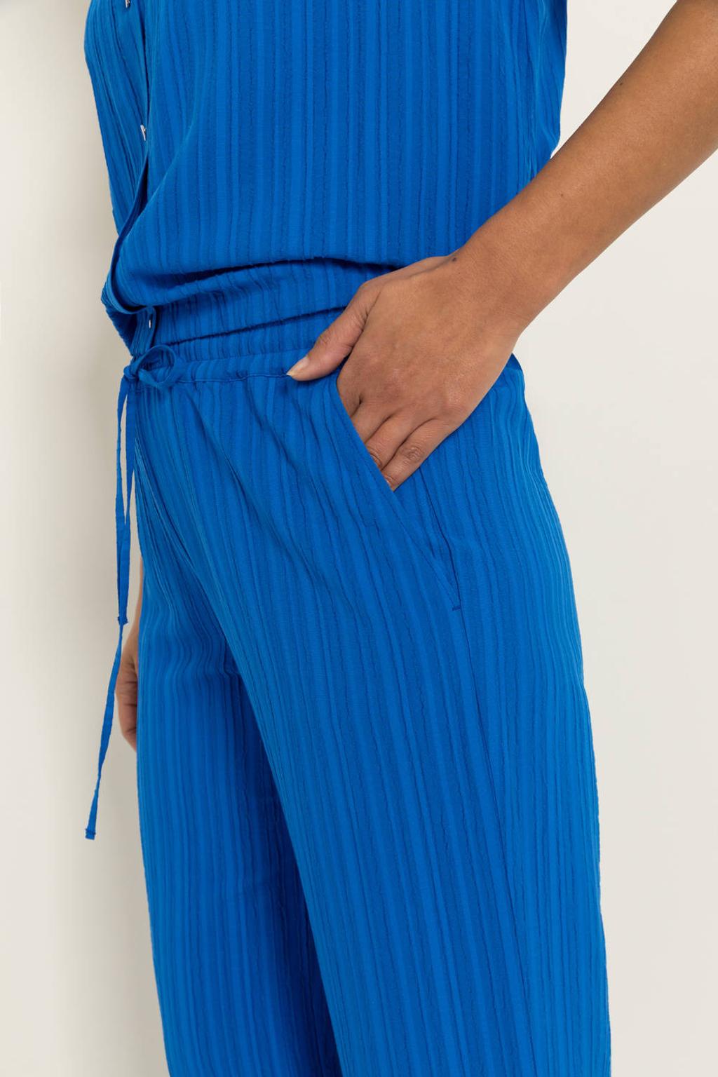 Blauwe dames Claudia Sträter high waist broek van viscose met wijde pijpen, elastische tailleband met koord en strepenprint