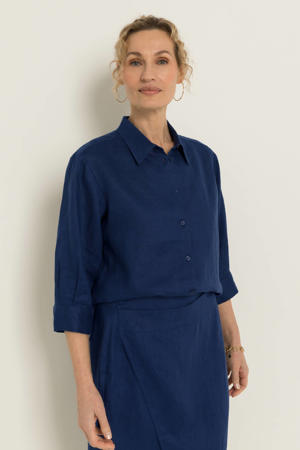 blouse met linnen donkerblauw