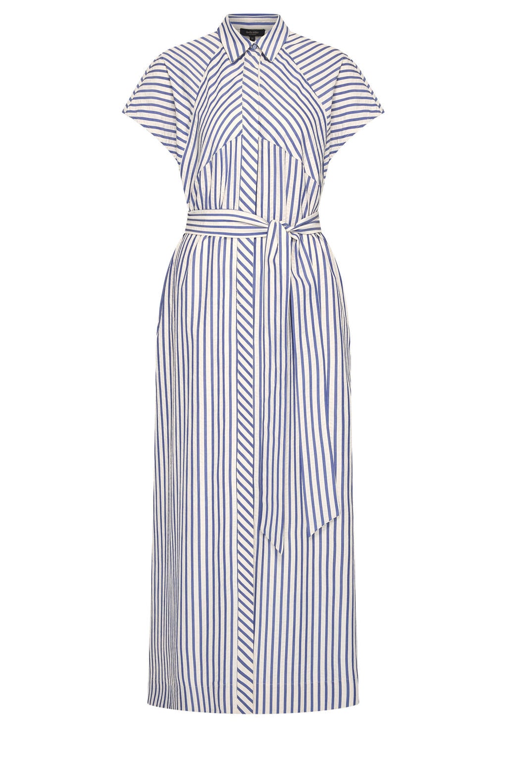 Blauw en witte dames Claudia Sträter gestreepte blousejurk van polyester met korte mouwen en klassieke kraag