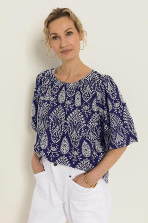 blousetop donkerblauw broderie