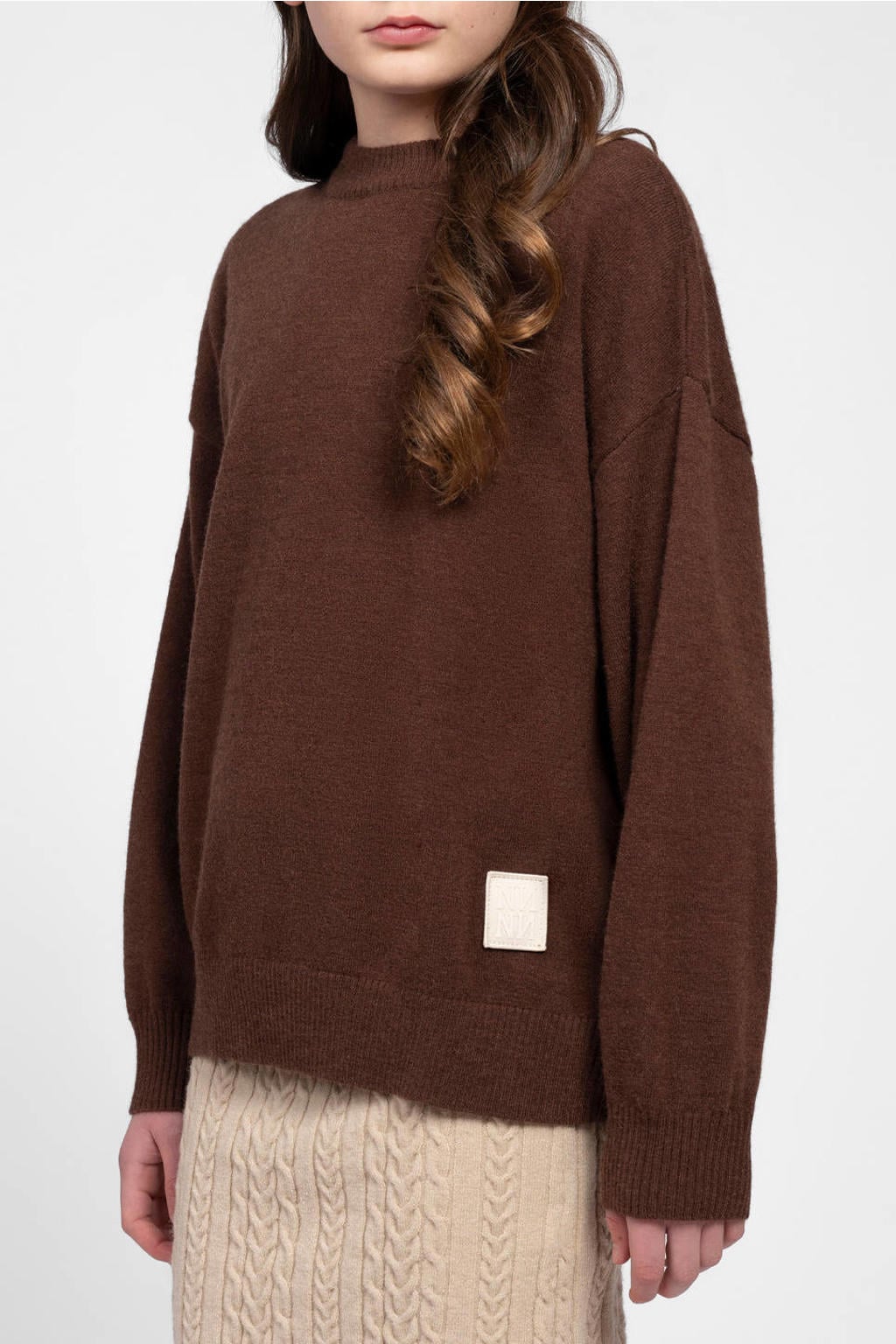 Donkerblauwe meisjes NIK&NIK gebreide sweater van acryl met backprint, lange mouwen en ronde hals