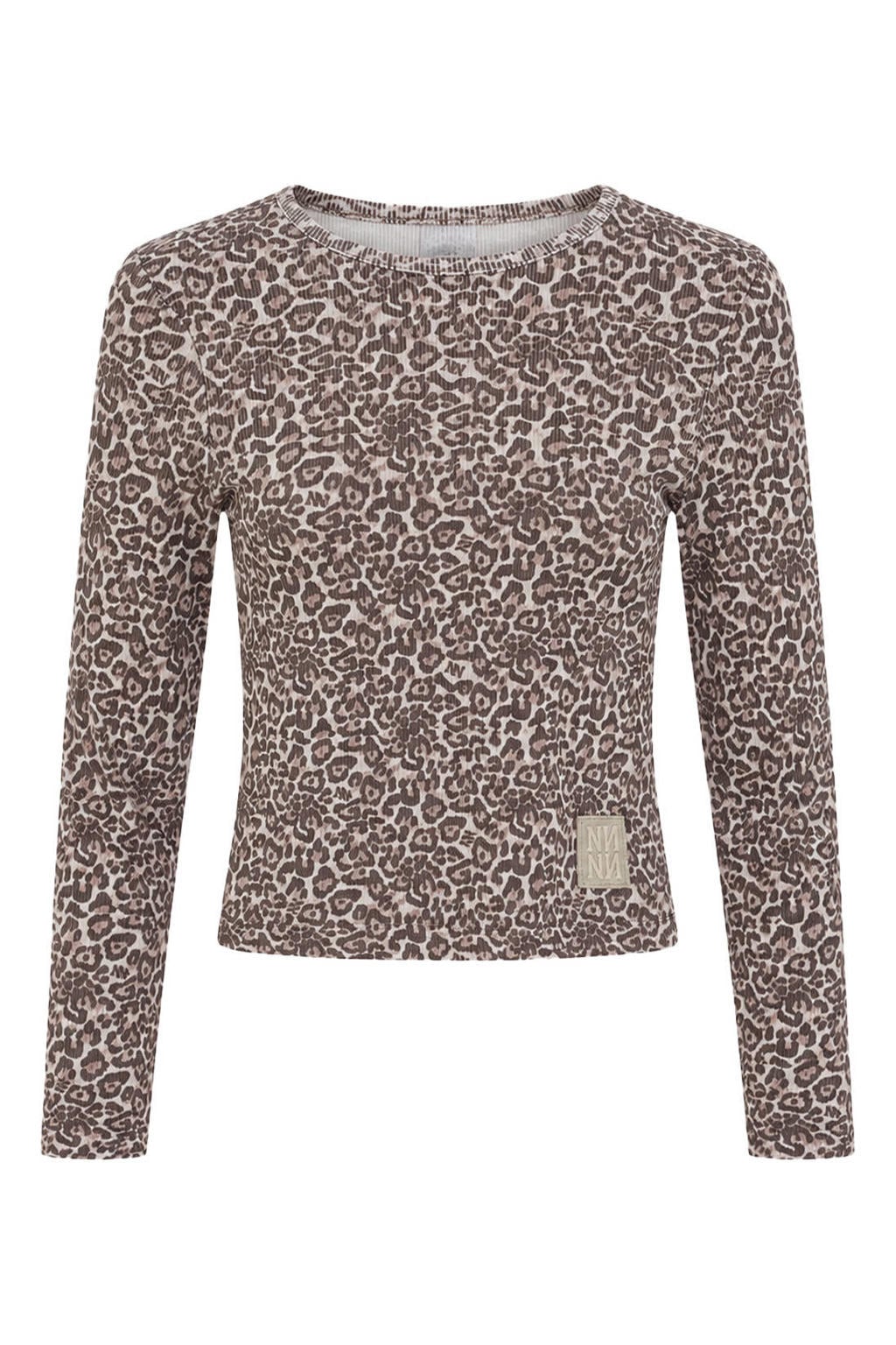 Beige meisjes NIK&NIK longsleeve van stretchkatoen met panterprint, lange mouwen en ronde hals