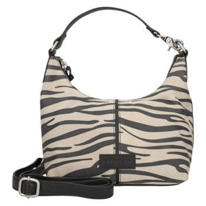 schoudertas Animo met zebraprint beige/zwart